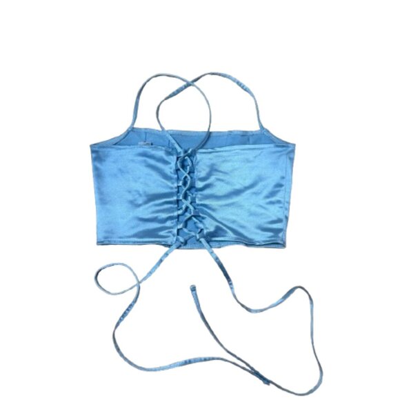 H&M Divided Satin Corset Lace Up Cropped Top Light Blue Size Small - Picture 1 of 8